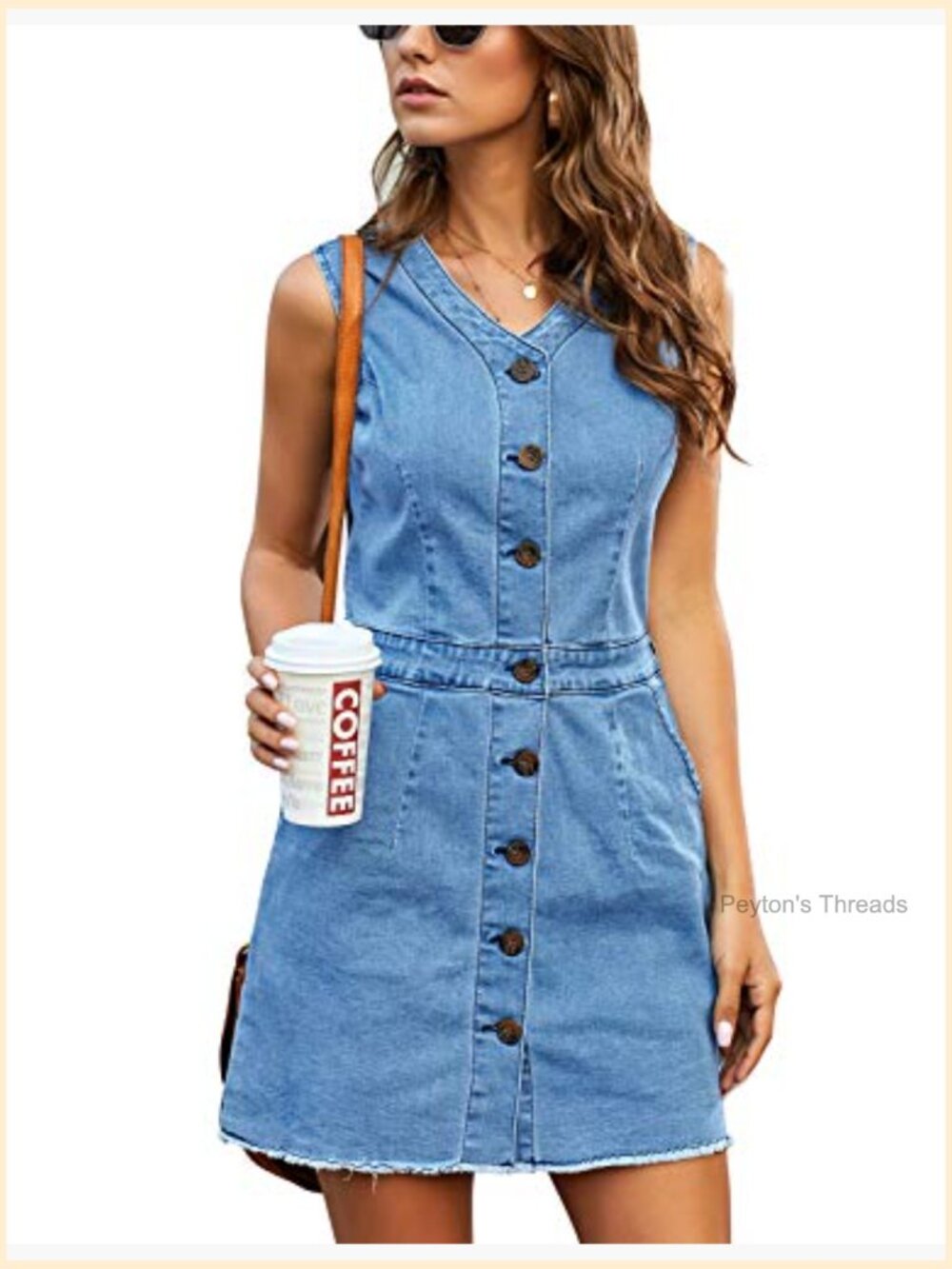 Sleeveless V Neck Button Down Frayed Hem Short Denim Dress - Picture 4 of 7